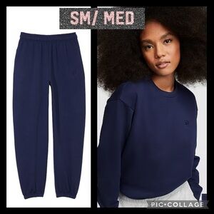 Vs pink fleece baggy campus sweatpants crew neck sweatshirt navy